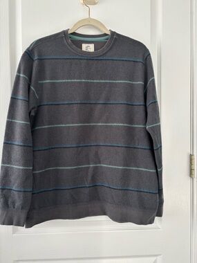O'Neill Men's Dark Gray Crewneck Sweater with Teal and Blue Stripes